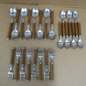 Assorted 23 Pc Lot Martha Stewart Everyday MSE Twisted Swirl Wood Tone Flatware
